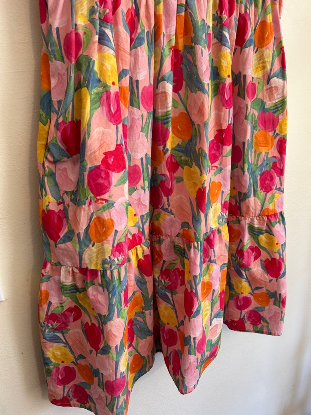 Polagram Pink Floral Tiered Midi Dress with Multicolor Tulip Print - Picture 4 of 8